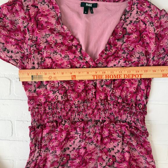 PAIGE Giannina Pink Floral Print Fit and Flare V neck Silk Dress sz M - Picture 4 of 7